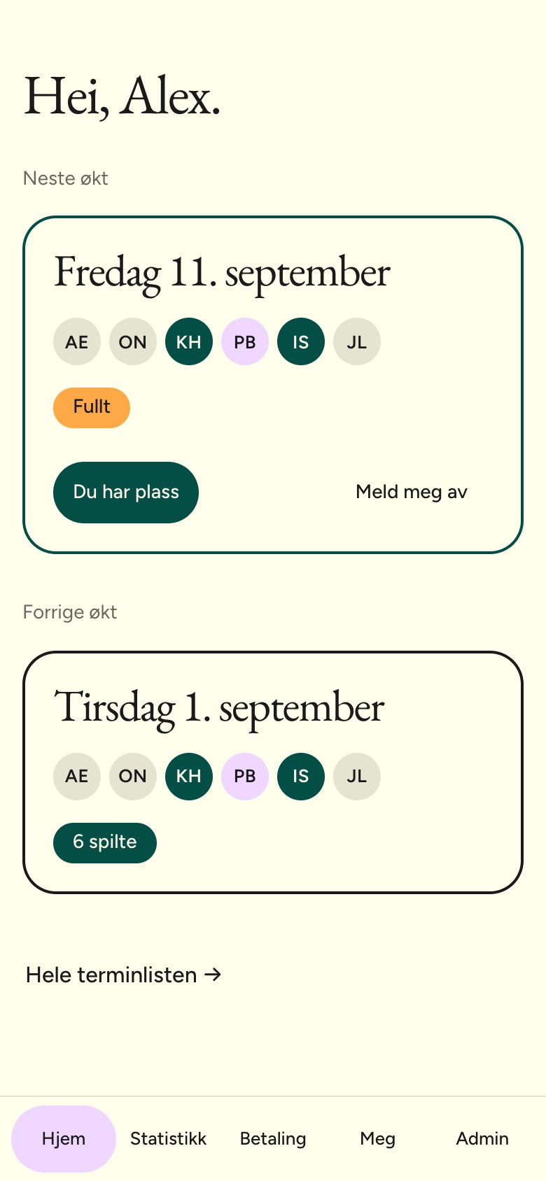 Neste økt med påmelding og deltakerliste